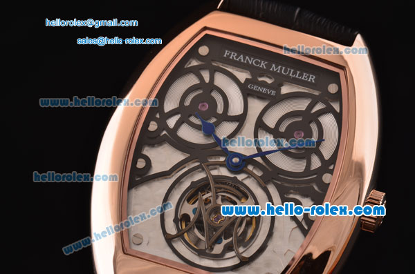 Franck Muller Giga Tourbillon ST22 Automatic Rose Gold Case with Black Leather Strap and White Dial -Blue Hands - Click Image to Close